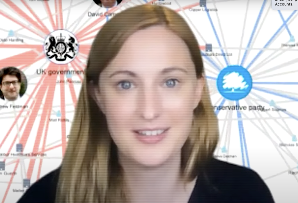 Screen shot of Sophie Hill in front of an image of the My Little Crony map