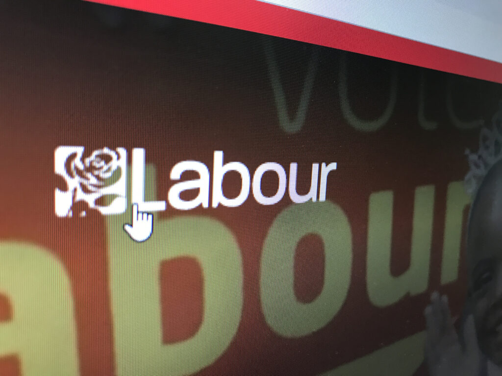 The home page of the Labour party's website displaying its logo
